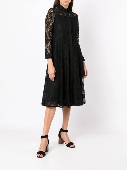 Branch Lace-Trim Midi Dress