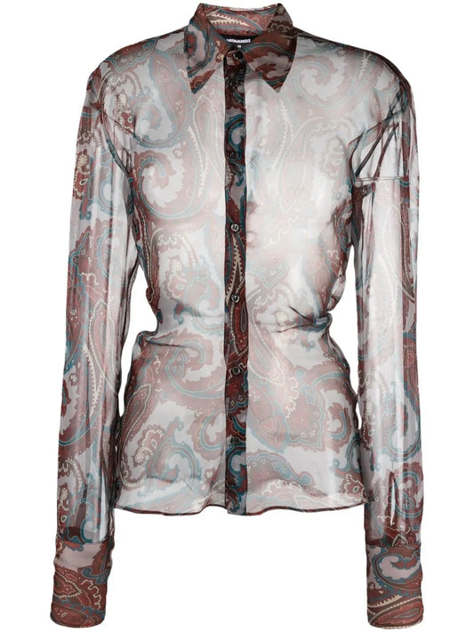 Sheer Paisley-Print Shirt
