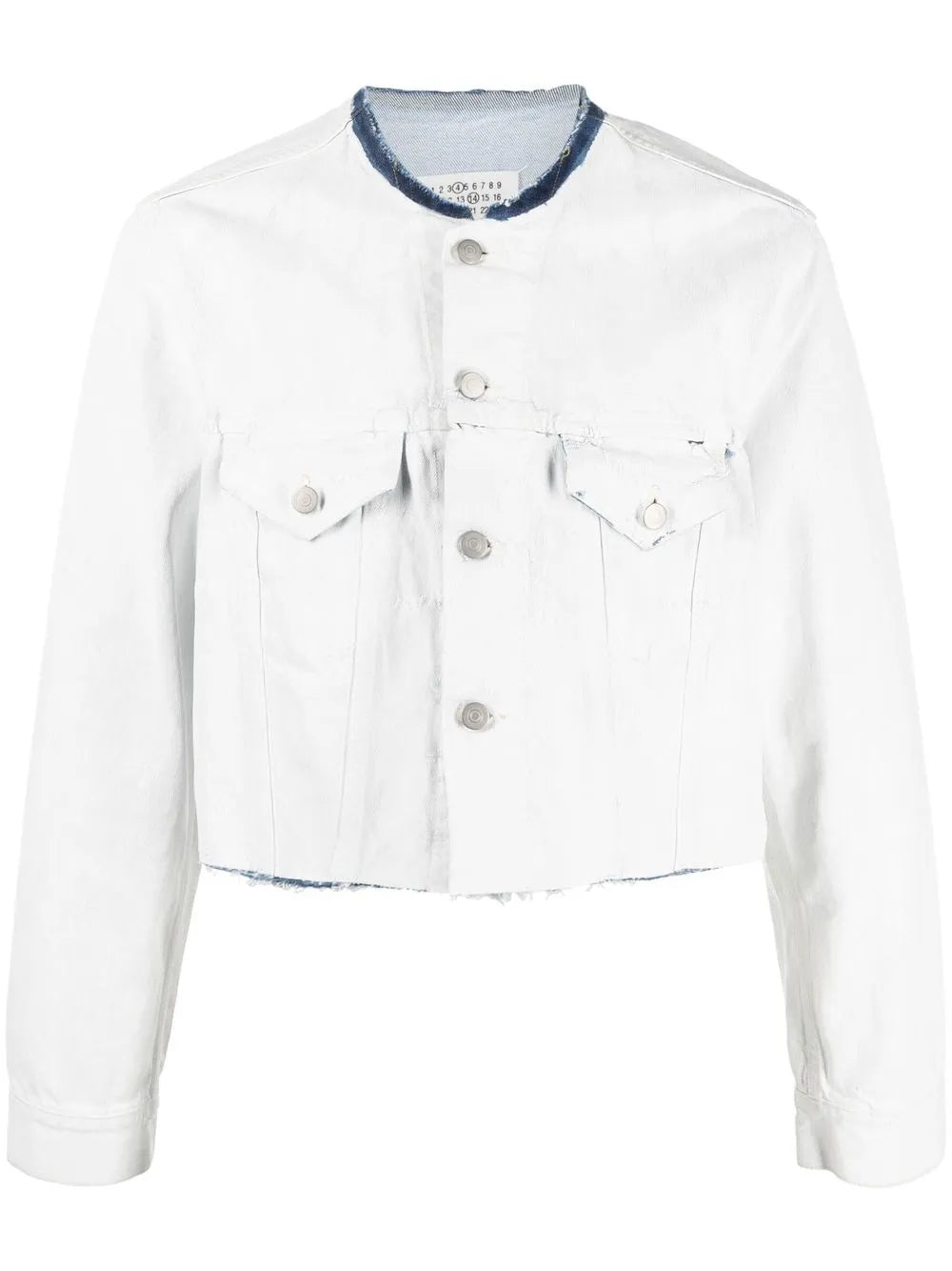 Collarless Cropped Denim Jacket