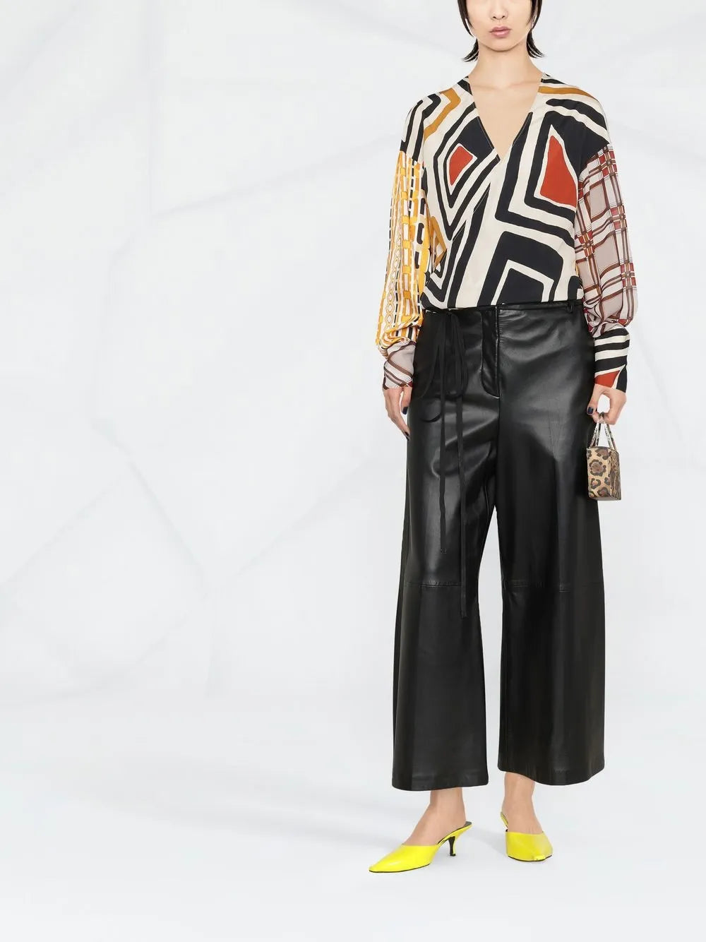 Geometric-Print Wrap-Front Blouse