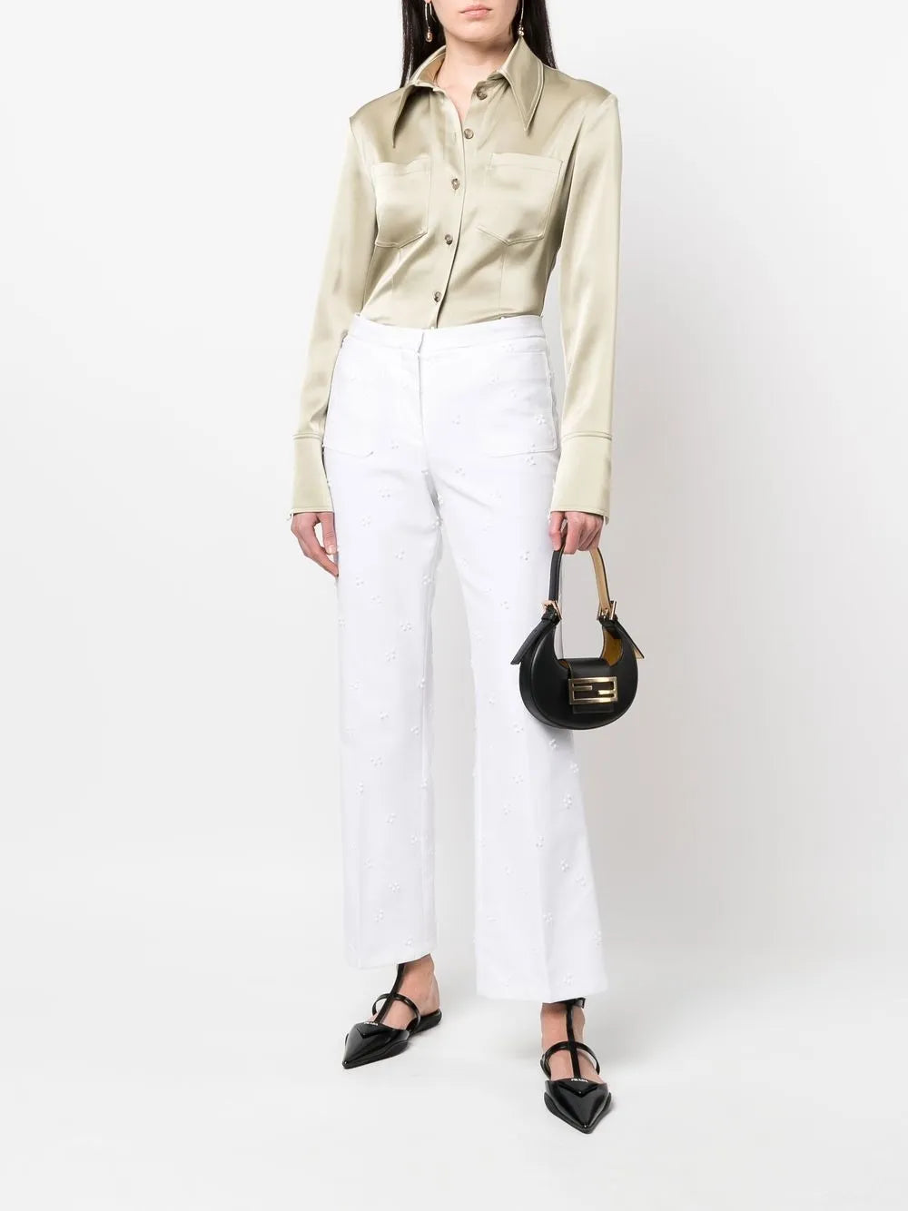 Embroidered Wide-Leg Trousers