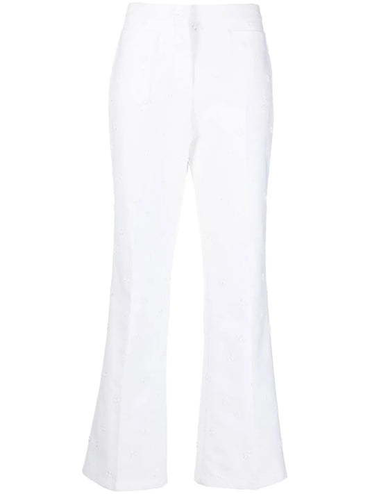Embroidered Wide-Leg Trousers