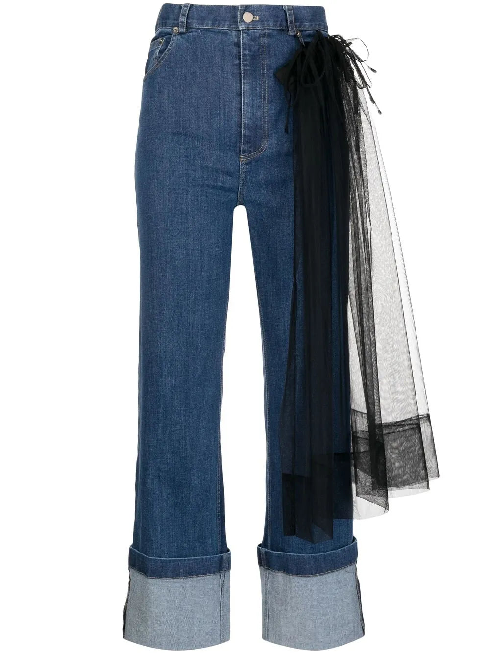 Tulle-Panel Cropped Jeans