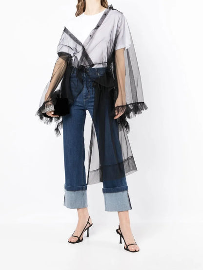 Tulle-Panel Cropped Jeans