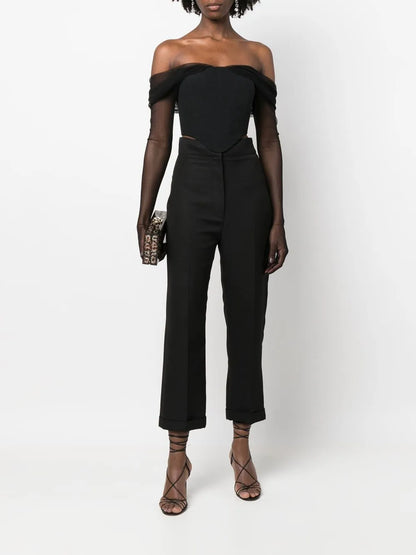 Off-Shoulder Cropped Silk Blouse
