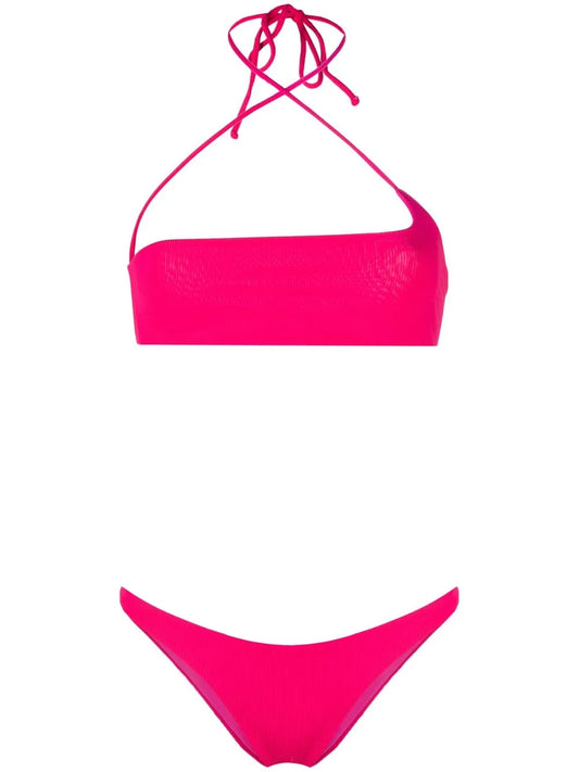 Ribbed Halterneck Bandeau Bikini