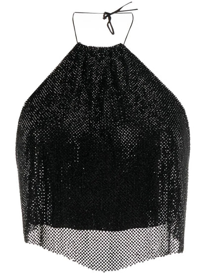 Rhinestone-Embellished Cropped Top