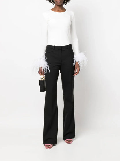 Elektra Feather-Trim Stretch Blouse