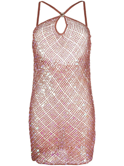 Sequin Crochet-Knit Dress