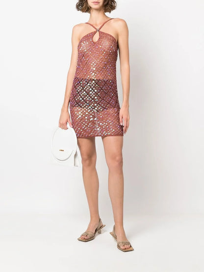 Sequin Crochet-Knit Dress