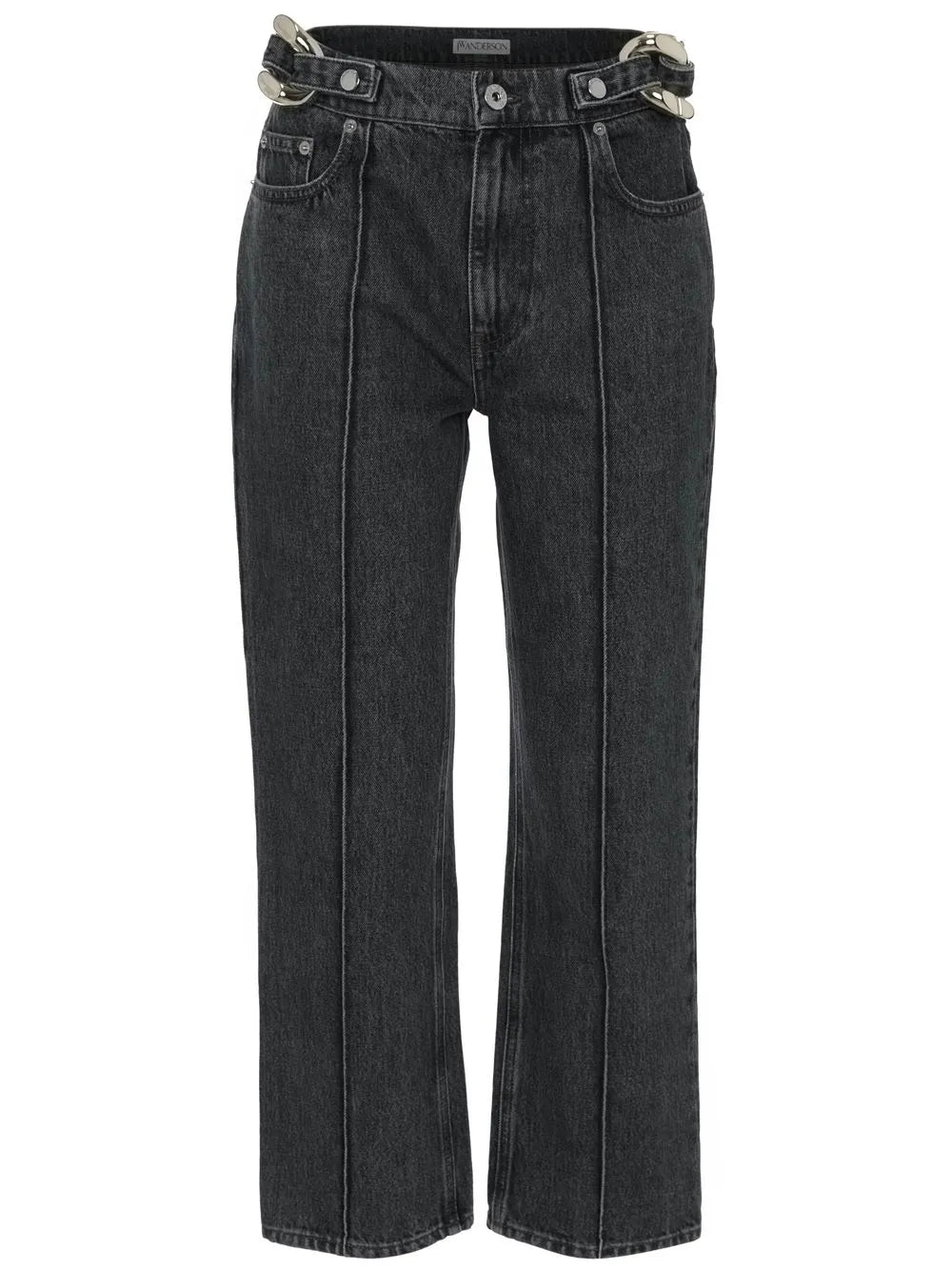 Chain-Detail Straight Leg Cropped Jeans