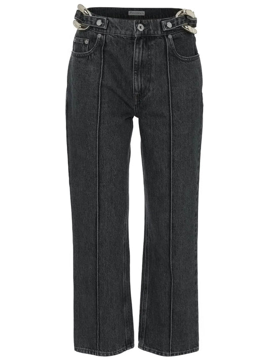 Chain-Detail Straight Leg Cropped Jeans