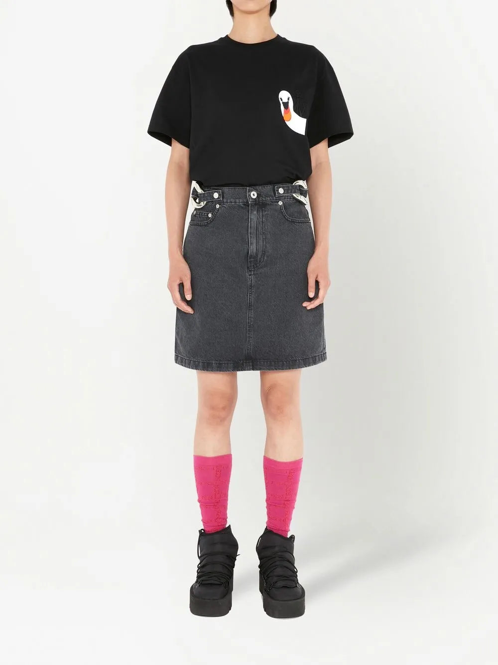 Chain-Link Detail Denim Skirt