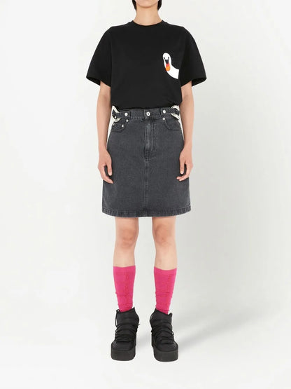 Chain-Link Detail Denim Skirt