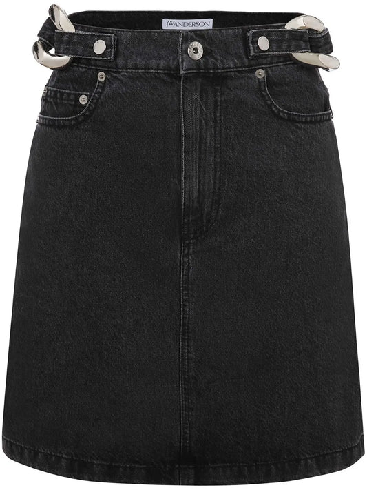 Chain-Link Detail Denim Skirt