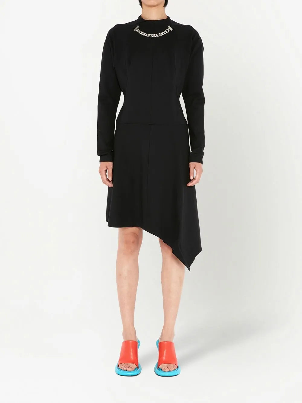 Chained Asymmetric-Hem Midi-Dress