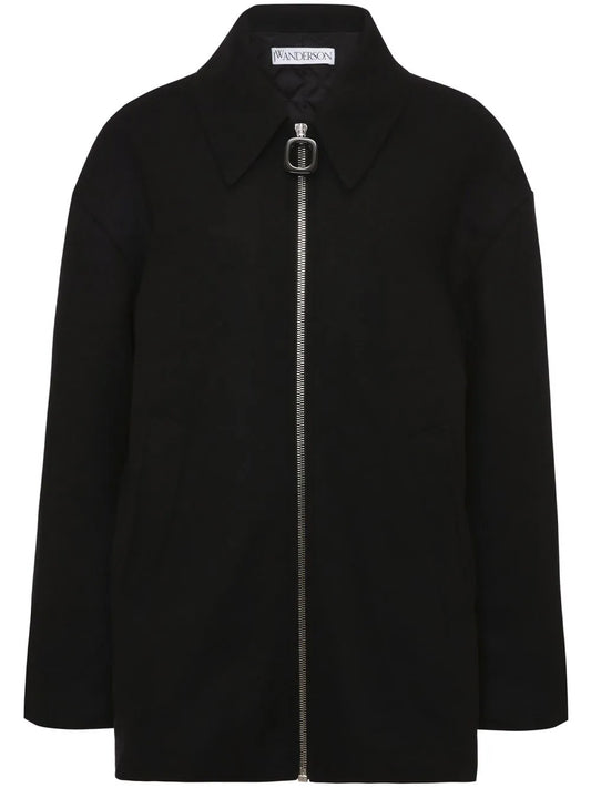 Zip-Front Wool-Blend Coat