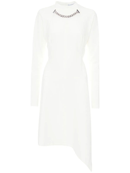 Chain-Neck Asymmetric-Hem Dress