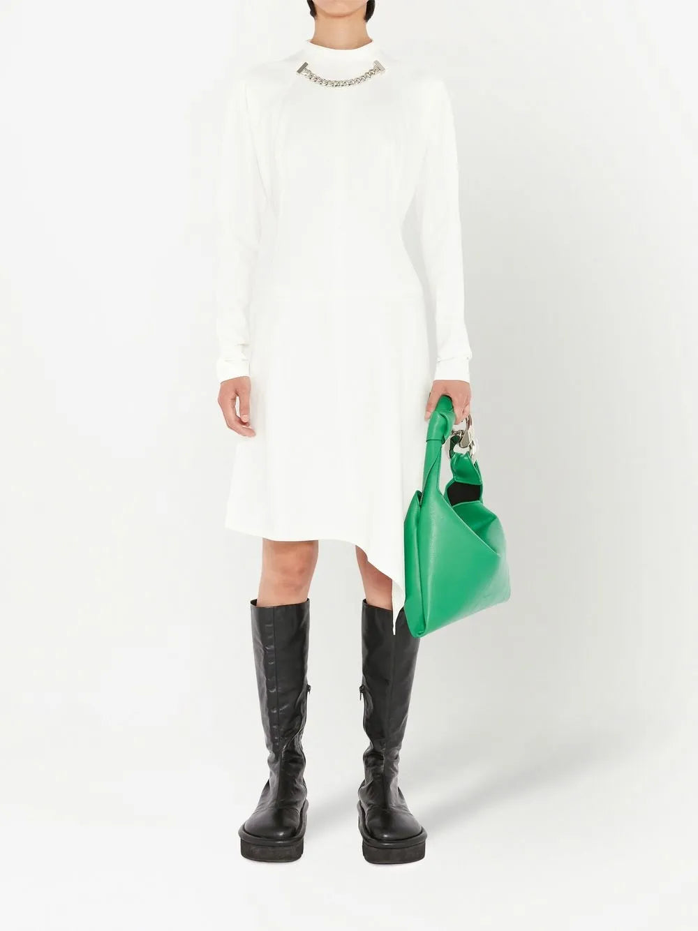 Chain-Neck Asymmetric-Hem Dress
