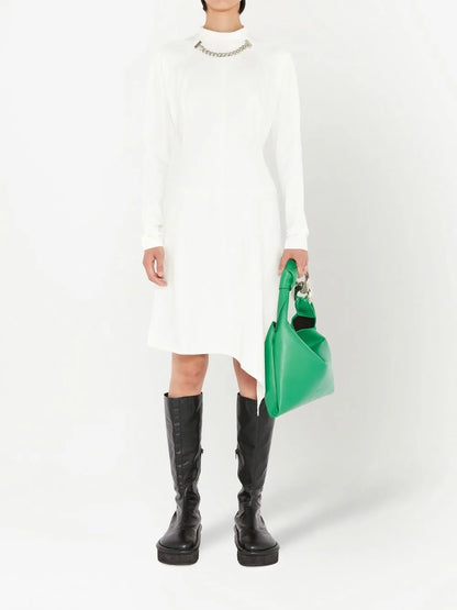 Chain-Neck Asymmetric-Hem Dress