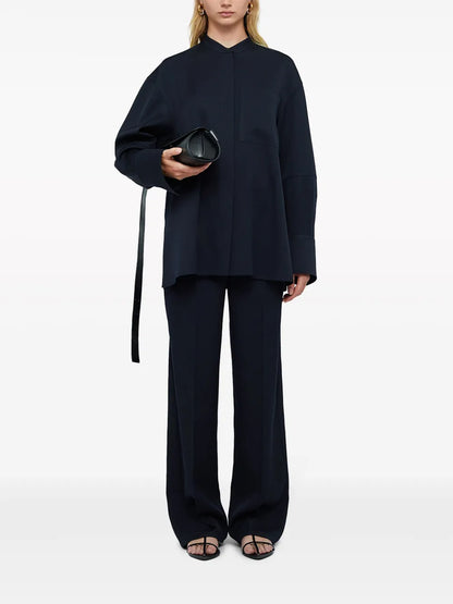 Collarless Button-Front Shirt