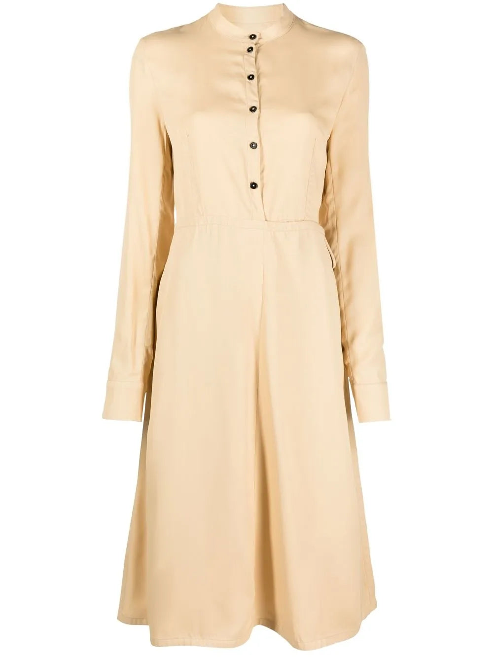 Collarless Long-Sleeve Midi Dress