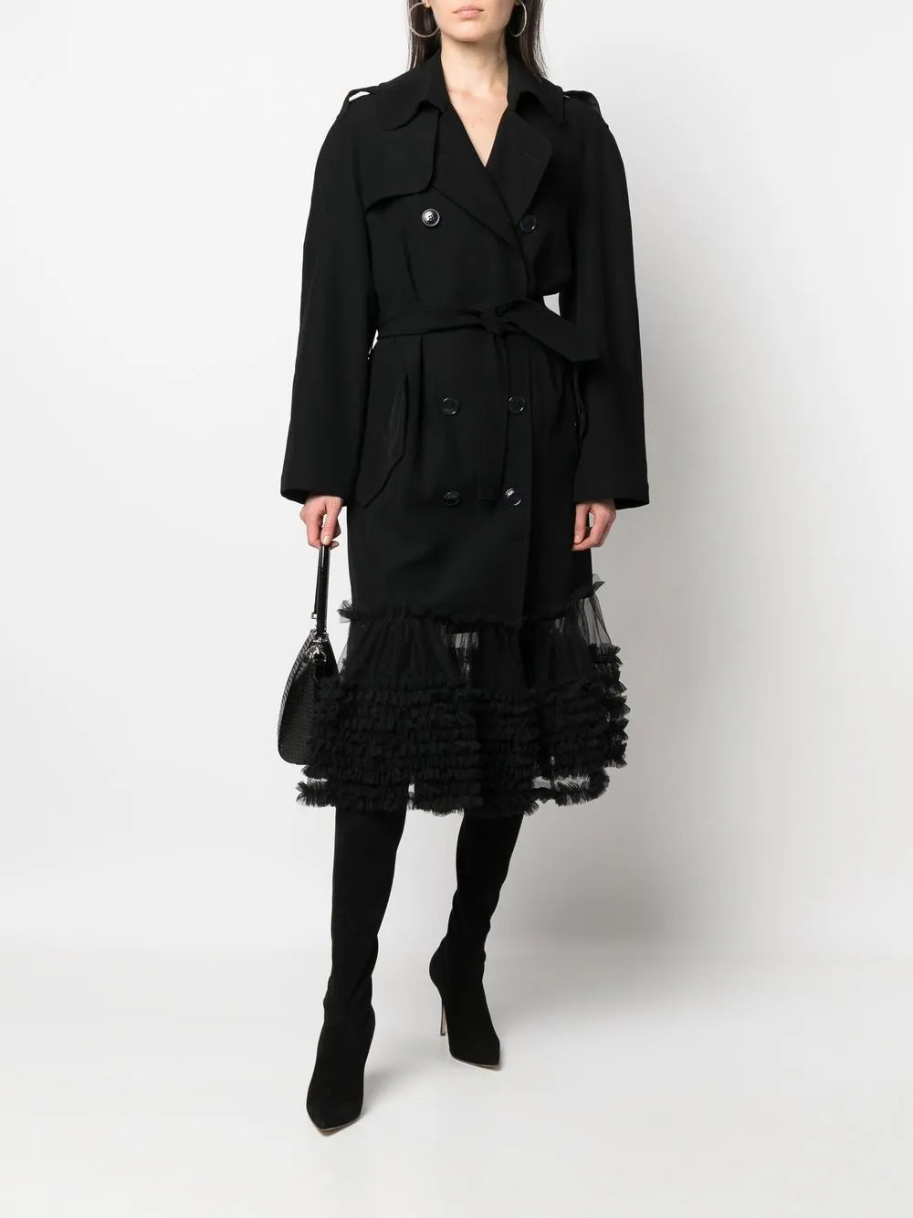 Fancy Ruffle-Hem Trench Coat