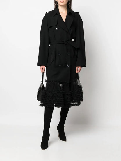 Fancy Ruffle-Hem Trench Coat
