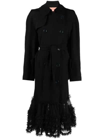 Fancy Ruffle-Hem Trench Coat
