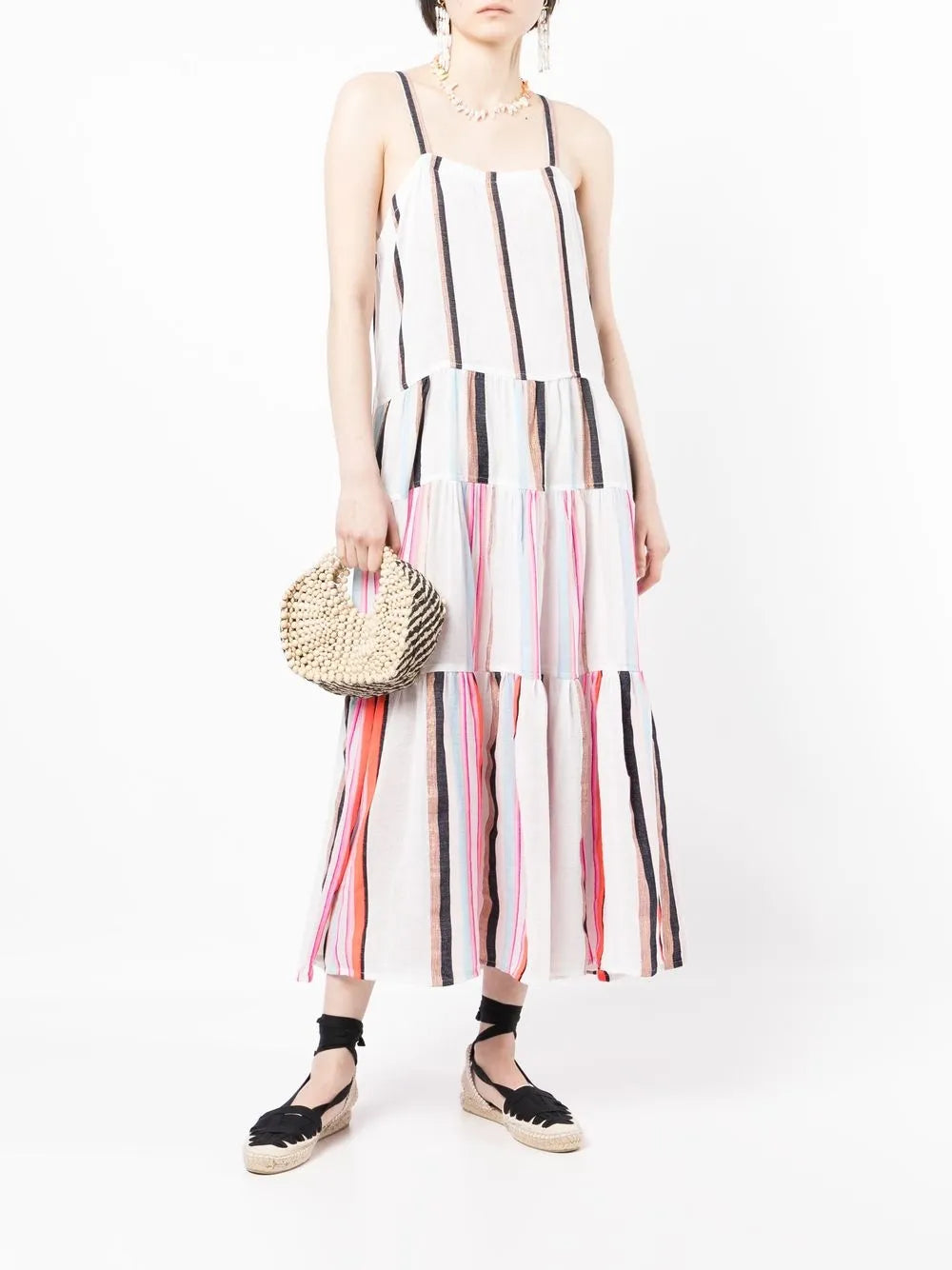 Stripe-Print Tiered Dress
