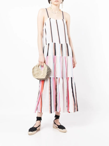 Stripe-Print Tiered Dress
