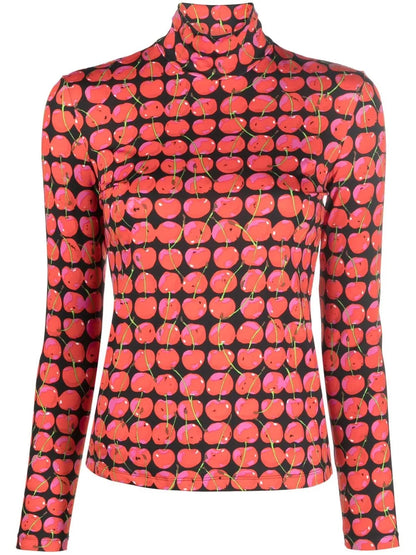 Cherry-Print Turtle Neck Top