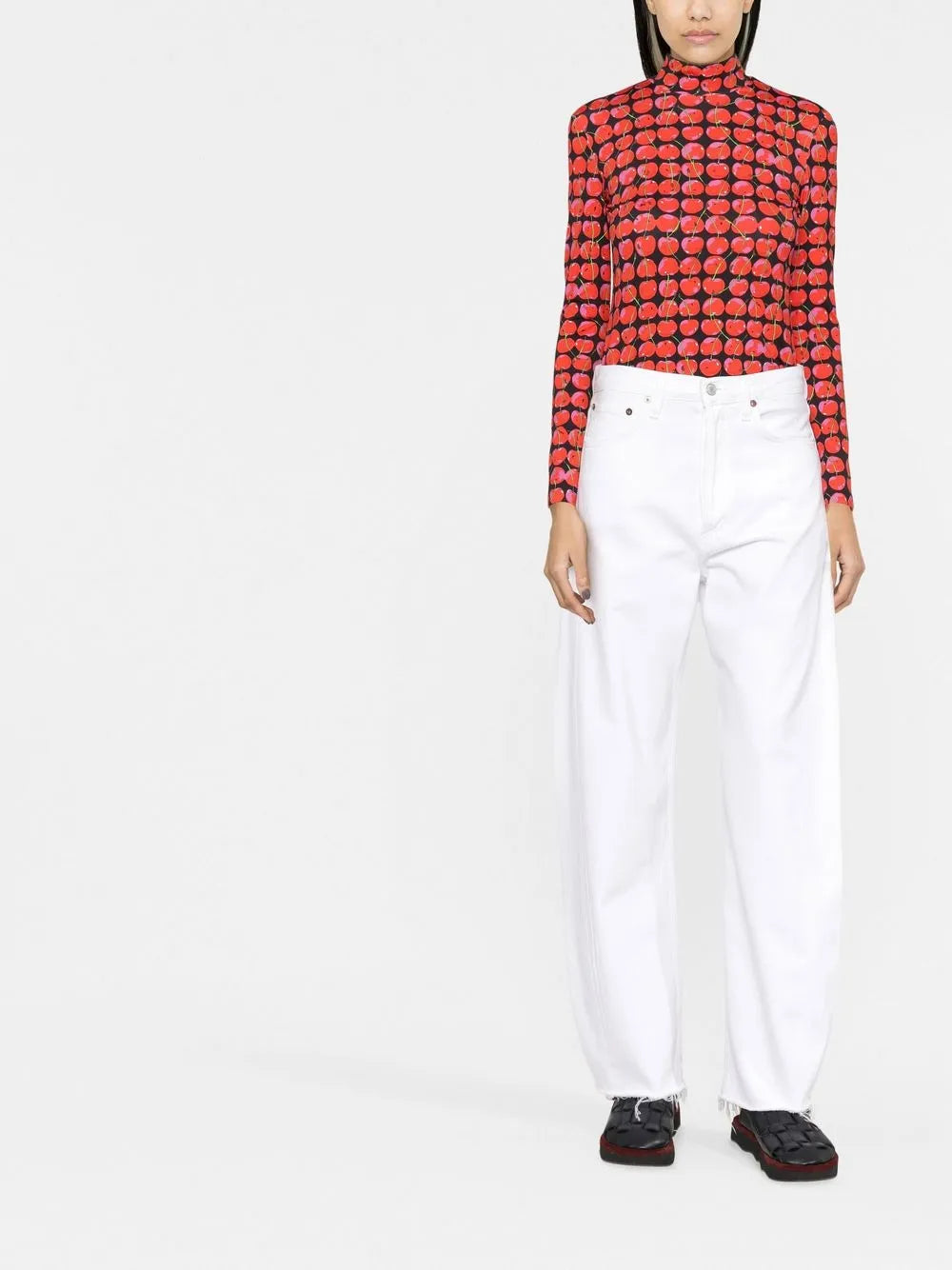 Cherry-Print Turtle Neck Top