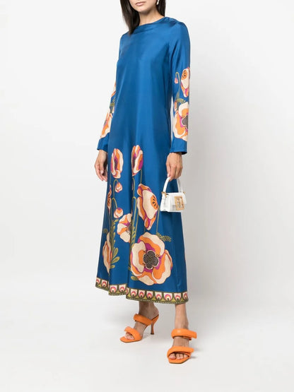 Floral-Print Long-Sleeved Dress