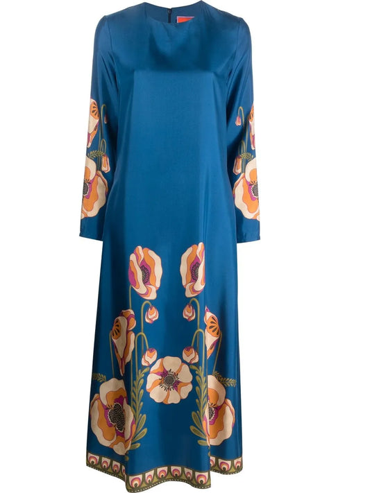 Floral-Print Long-Sleeved Dress