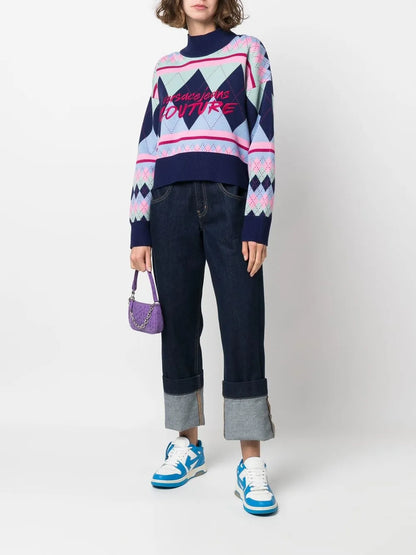 Argyle-Knit Logo-Embroidered Jumper