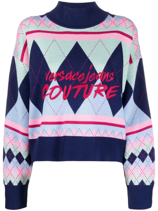 Argyle-Knit Logo-Embroidered Jumper