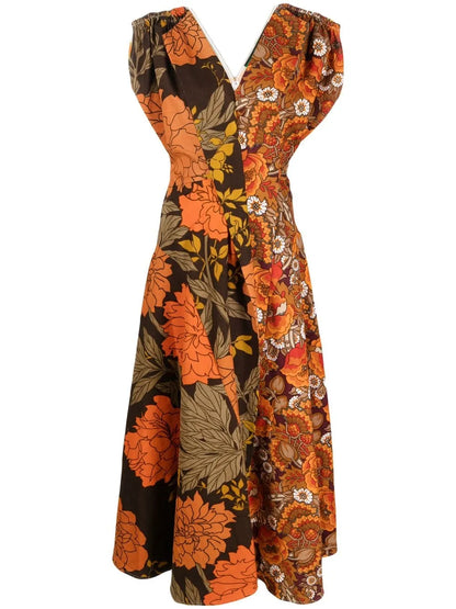 Expressionist Upcycled Floral-Print Dress