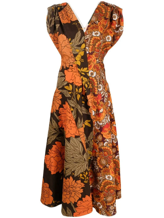 Expressionist Upcycled Floral-Print Dress