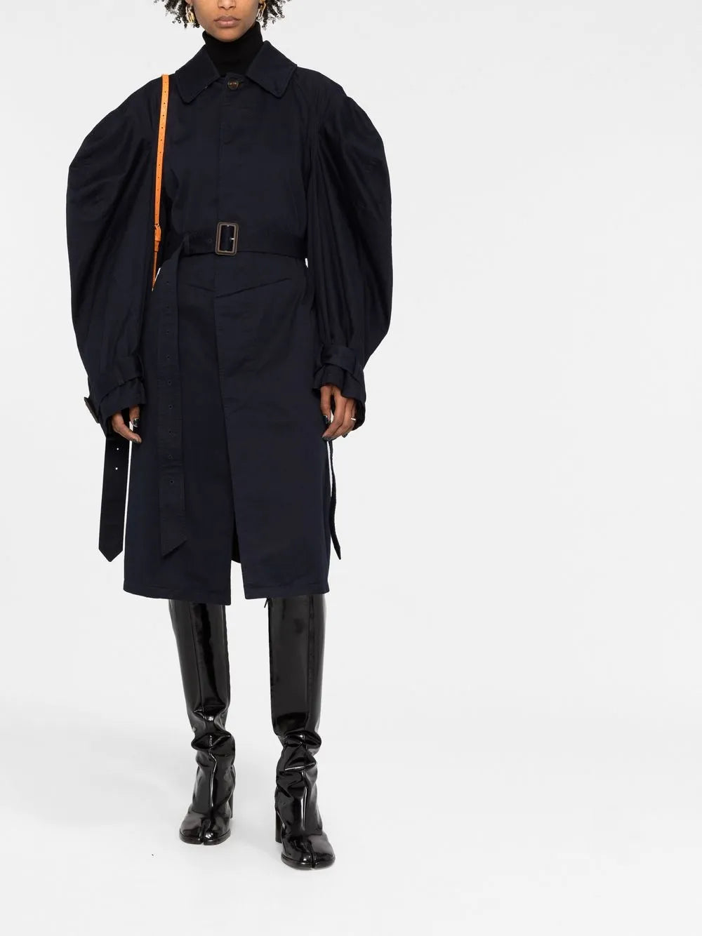 Twisted Puff-Sleeves Cotton Trench Coat
