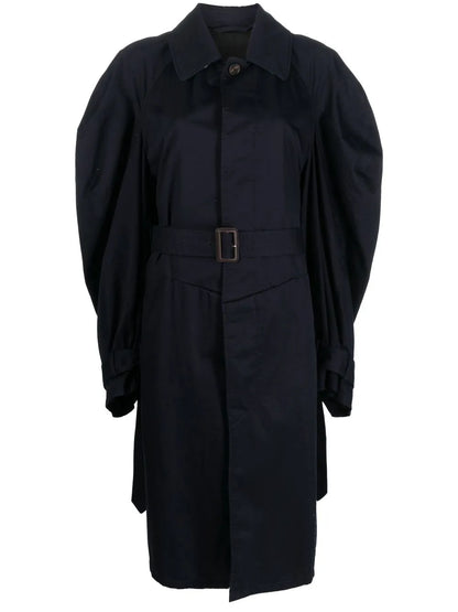 Twisted Puff-Sleeves Cotton Trench Coat