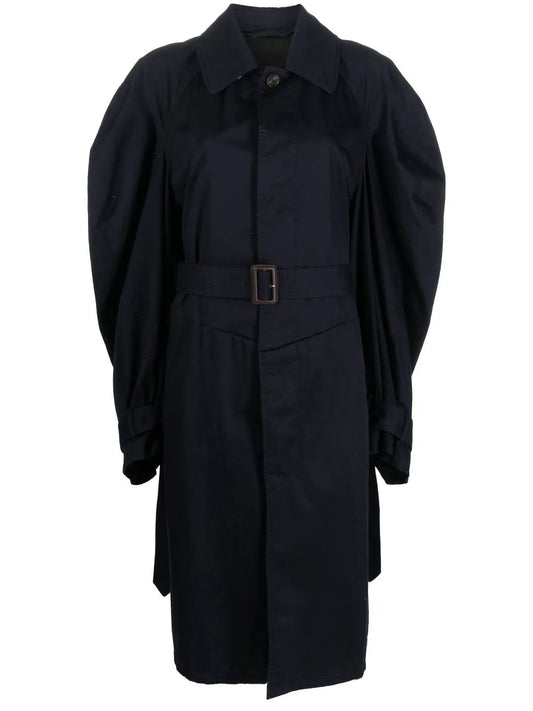 Twisted Puff-Sleeves Cotton Trench Coat