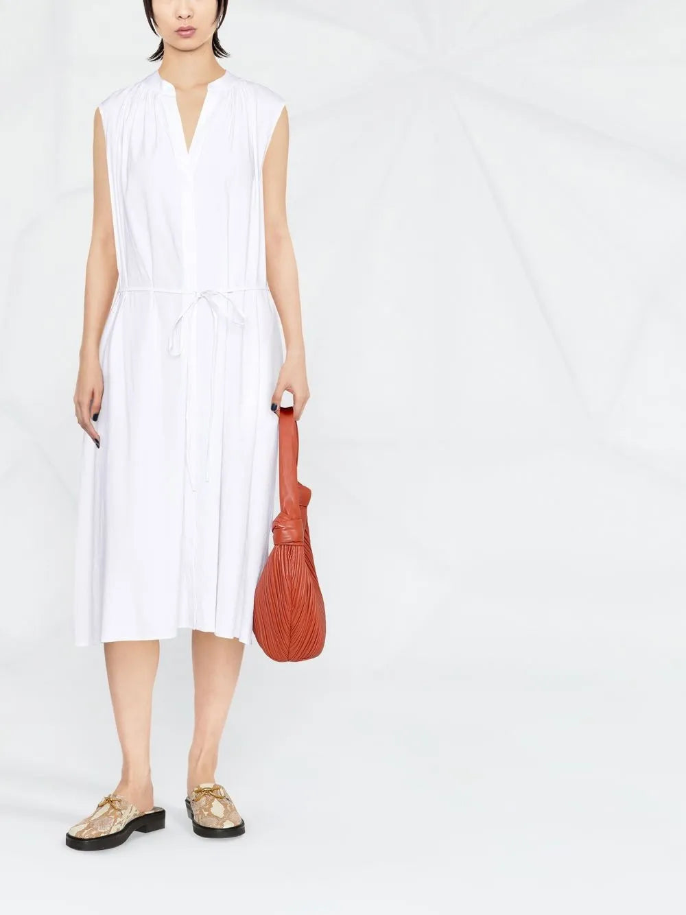 Shirred Band Collar Dress