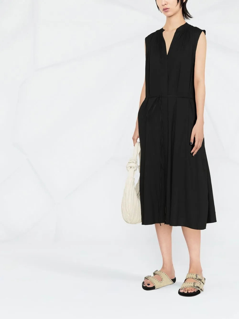 Shirred Band Collar Dress
