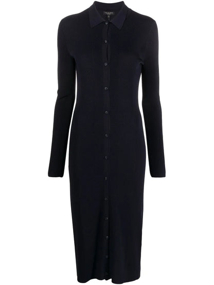 Herringbone-Knit Buttoned Shirt Dress