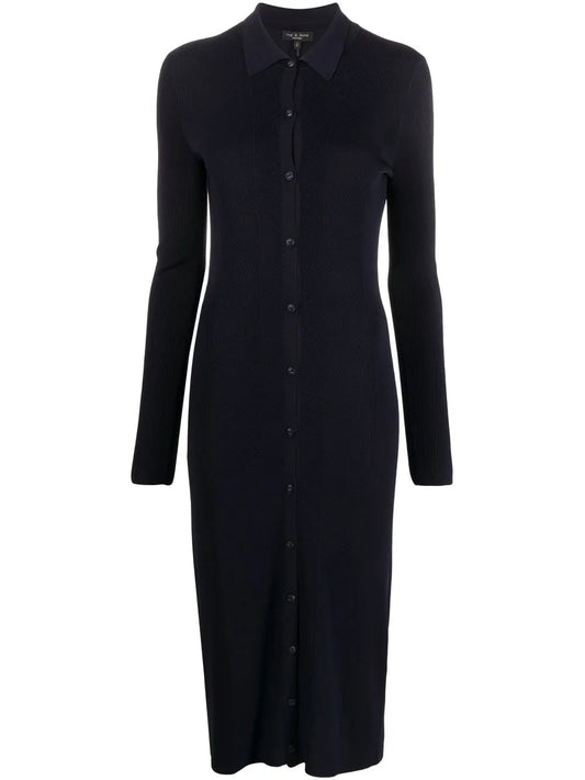Herringbone-Knit Buttoned Shirt Dress