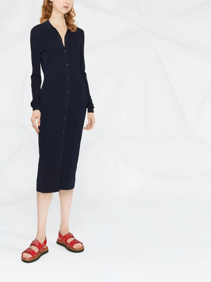 Herringbone-Knit Buttoned Shirt Dress