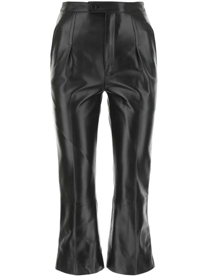 Pleat-Detail Leather Trousers