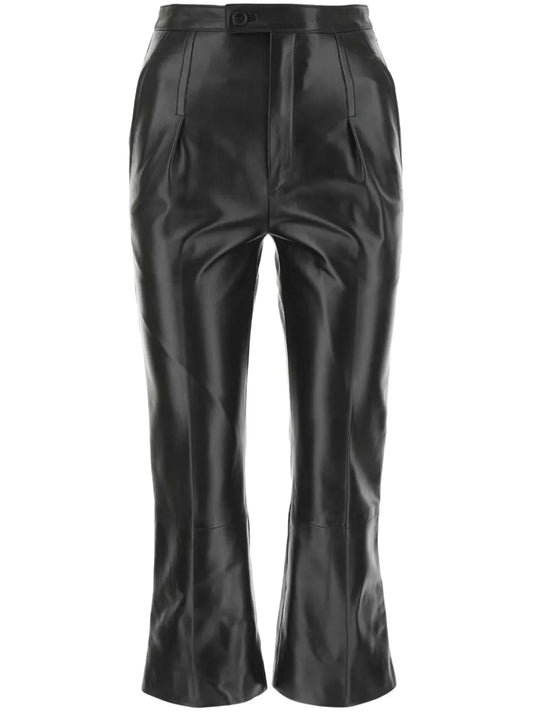 Pleat-Detail Leather Trousers
