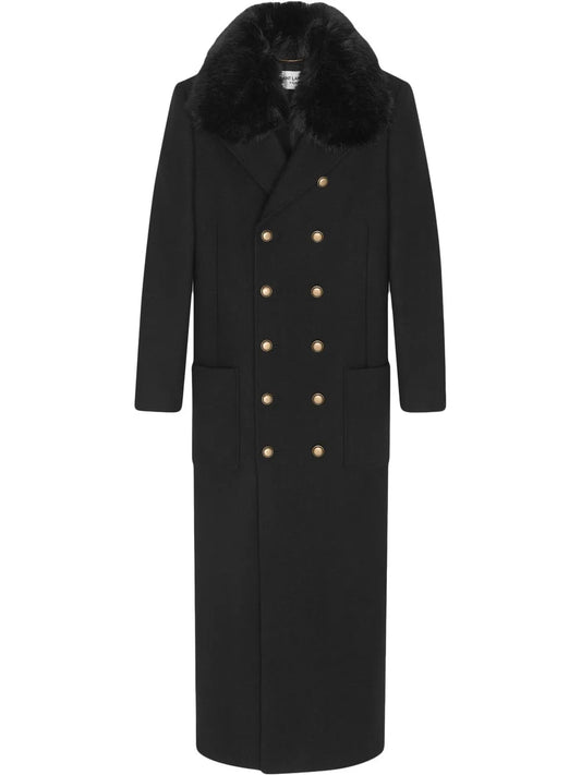 Faux-Fur Trim Double-Breasted Coat